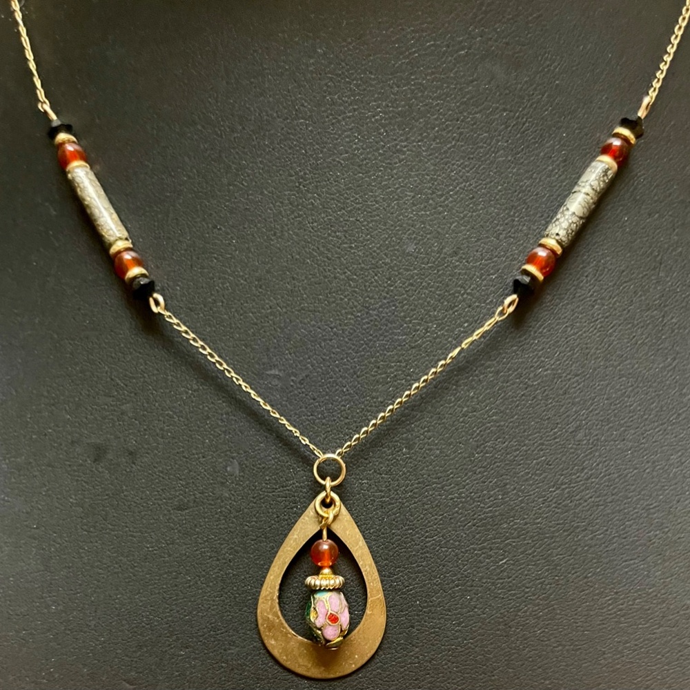 Delicate Necklace, Cloisonné Beaded Center, One of a Kind Beauty